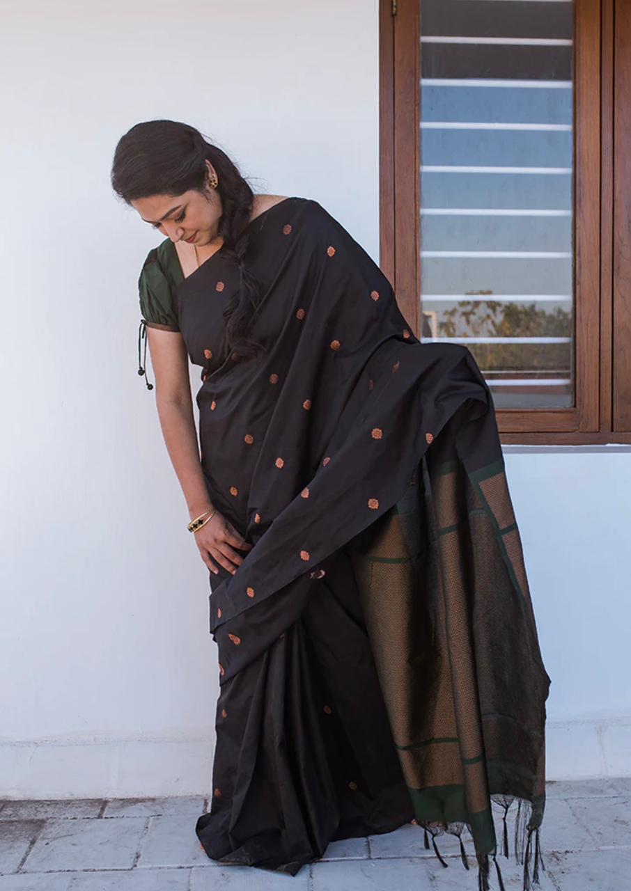 Brood Black Soft Silk Saree With Comely Blouse Piece