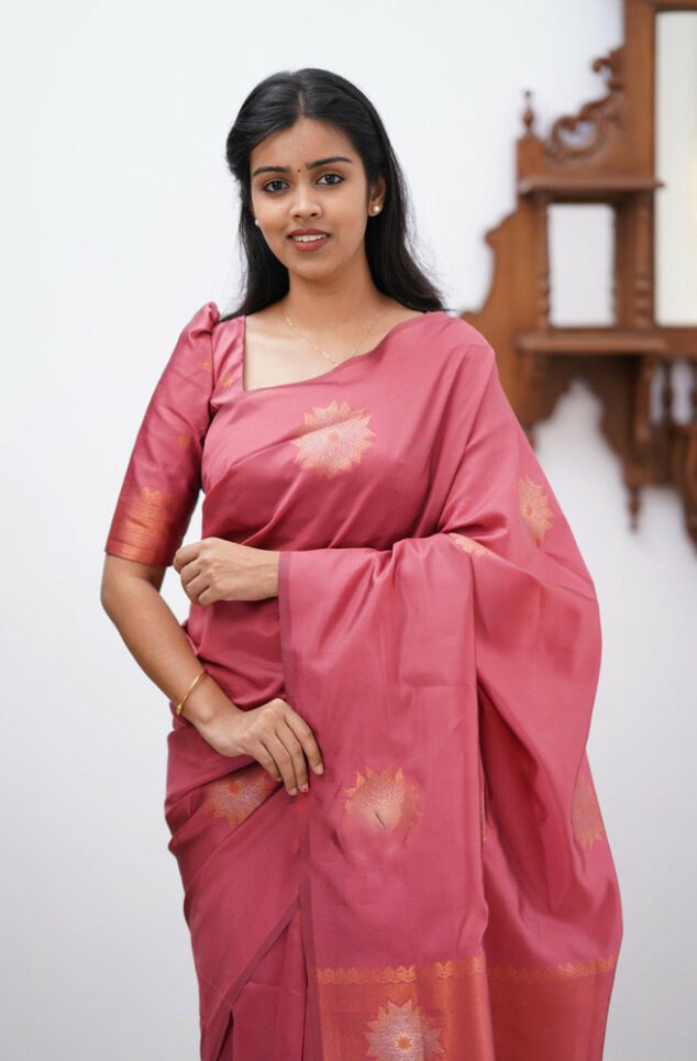 Girlish Pink Soft Silk Saree With Skinny Blouse Piece