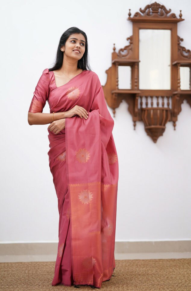 Girlish Pink Soft Silk Saree With Skinny Blouse Piece