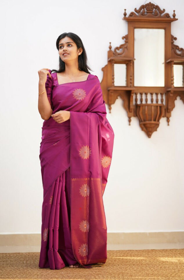 Beautiful Purple Soft Silk Saree With Unique Blouse Piece