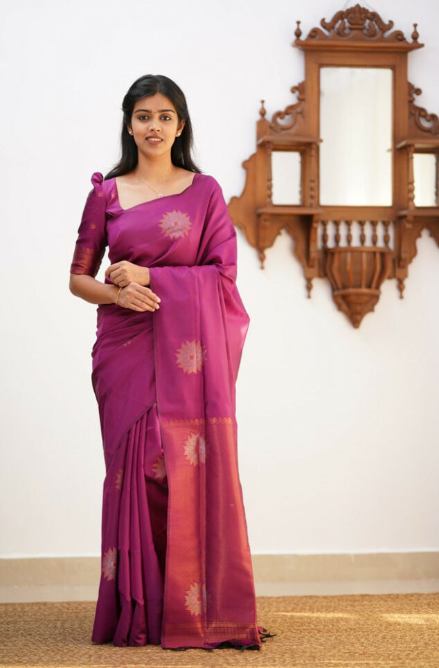 Beautiful Purple Soft Silk Saree With Unique Blouse Piece