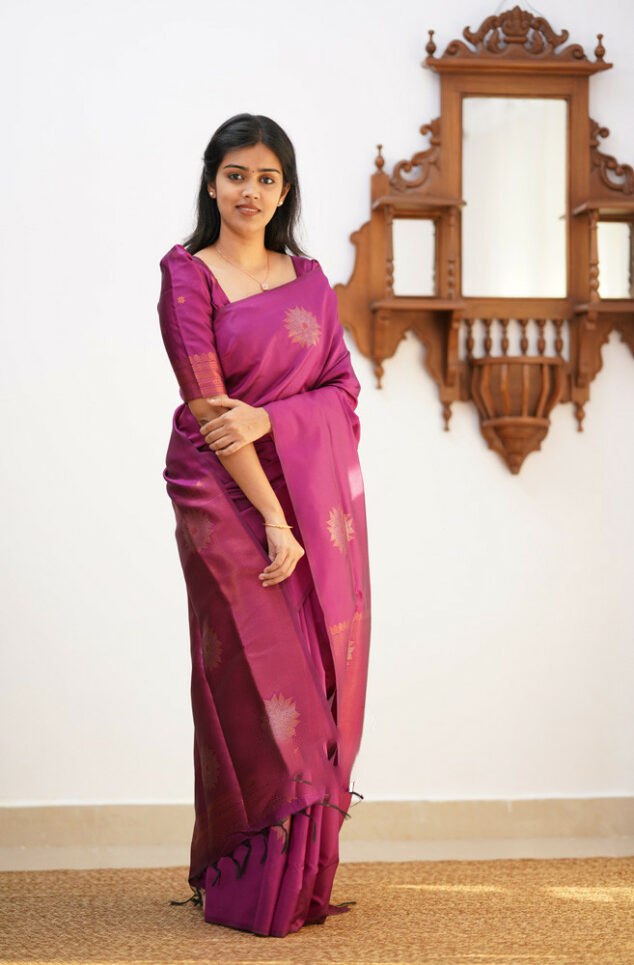 Beautiful Purple Soft Silk Saree With Unique Blouse Piece