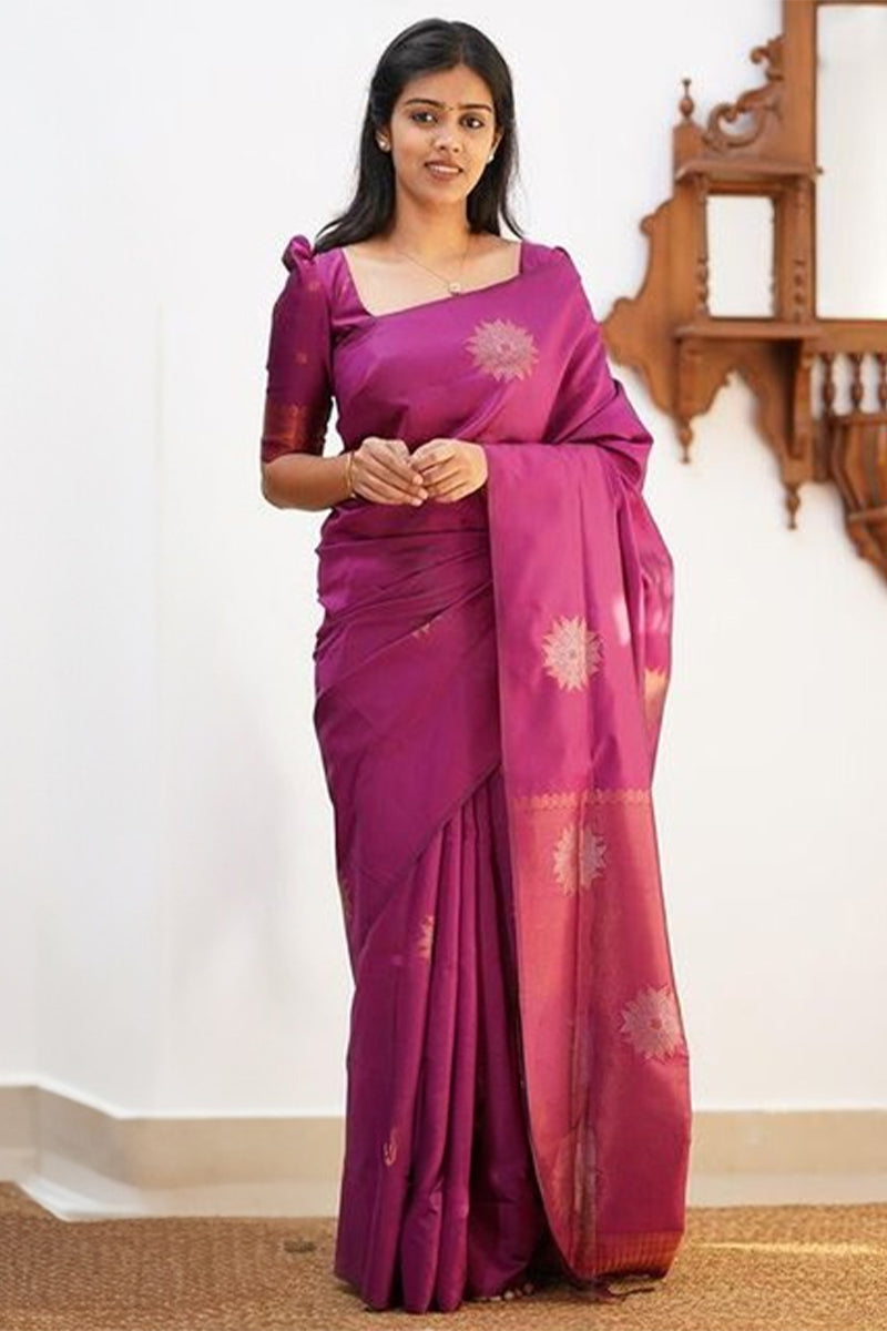 Beautiful Purple Soft Silk Saree With Unique Blouse Piece