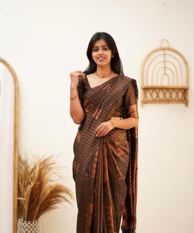 Capricious Brown Soft Silk Saree With Elegant Blouse Piece