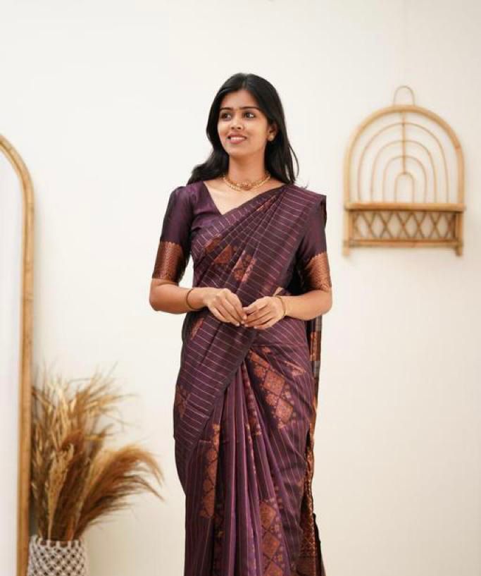 Mesmerising Purple Soft Silk Saree With Sensational Blouse Piece