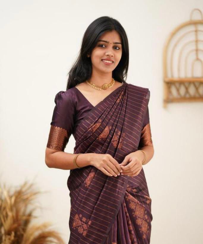 Mesmerising Purple Soft Silk Saree With Sensational Blouse Piece