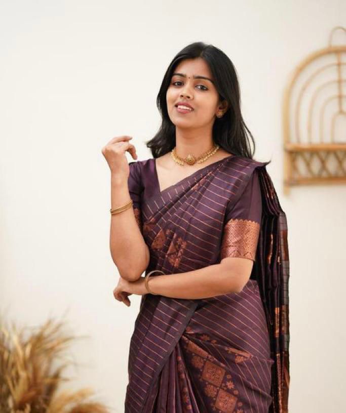 Mesmerising Purple Soft Silk Saree With Sensational Blouse Piece