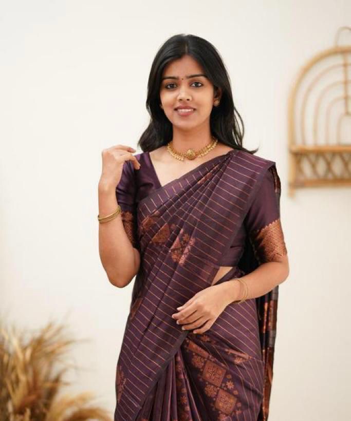 Mesmerising Purple Soft Silk Saree With Sensational Blouse Piece