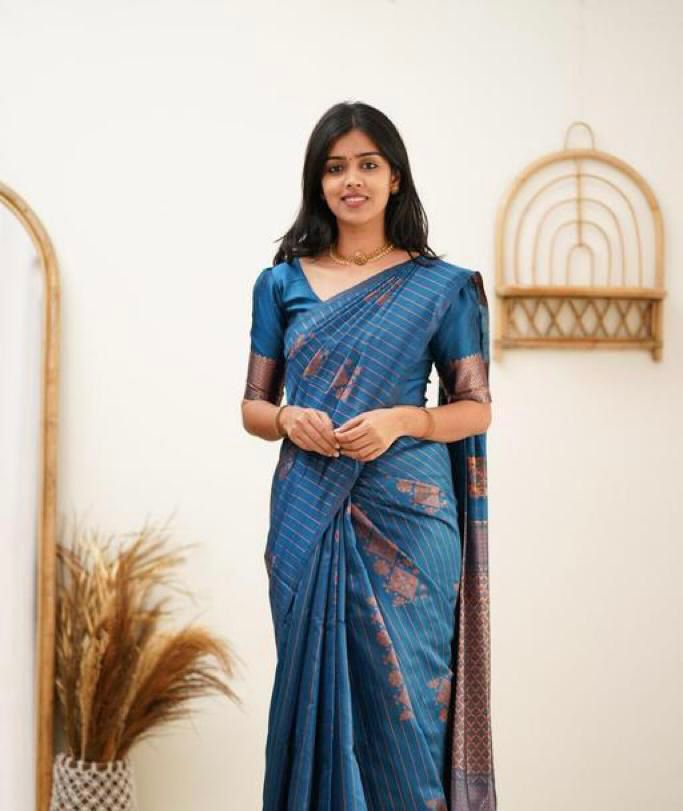 Wonderful Rama Soft Silk Saree With Wonderful Blouse Piece