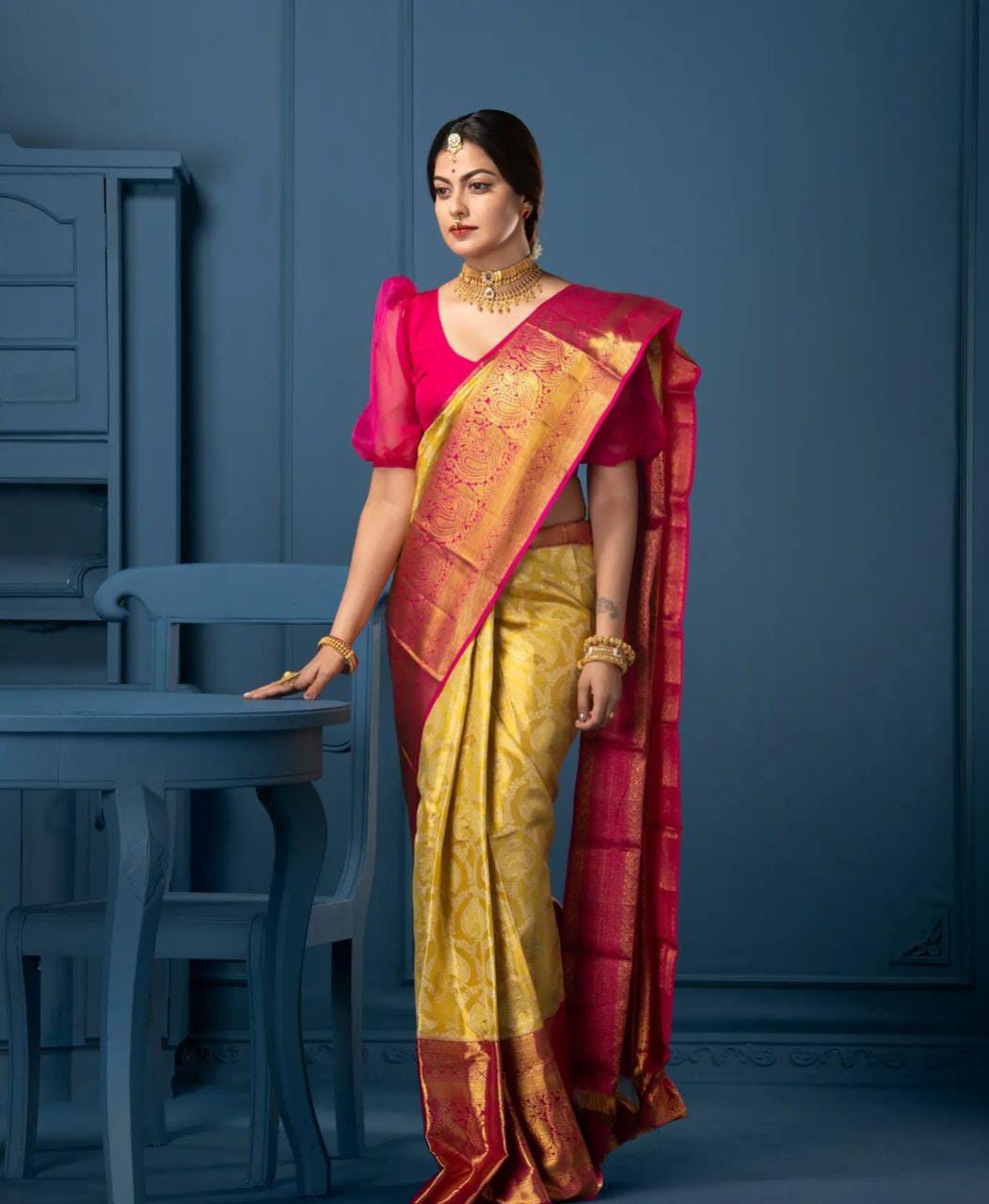 Allure Yellow Soft Silk Saree With Glittering Blouse Piece