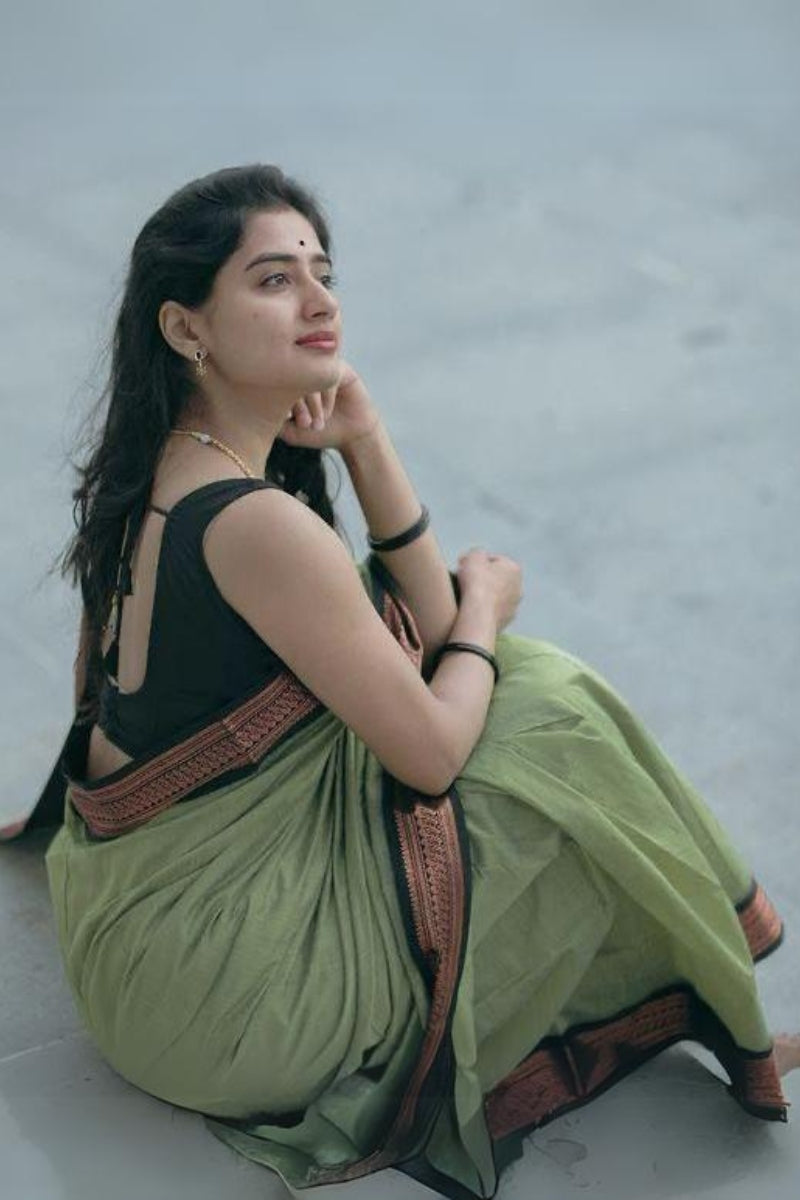Vestigial Pista Soft Silk Saree With Ravishing Blouse Piece