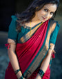 Ethereal Red Soft Silk Saree With Brood Blouse Piece