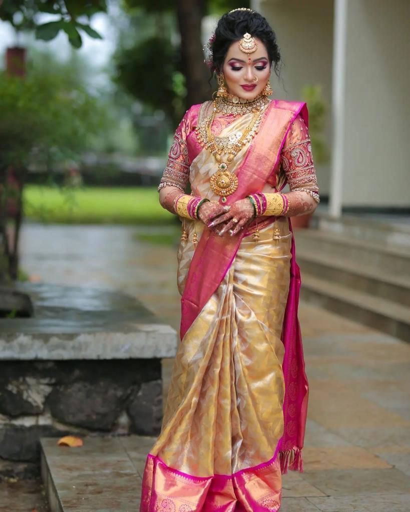 Majesty Beige Soft Silk Saree With Opulent Blouse Piece