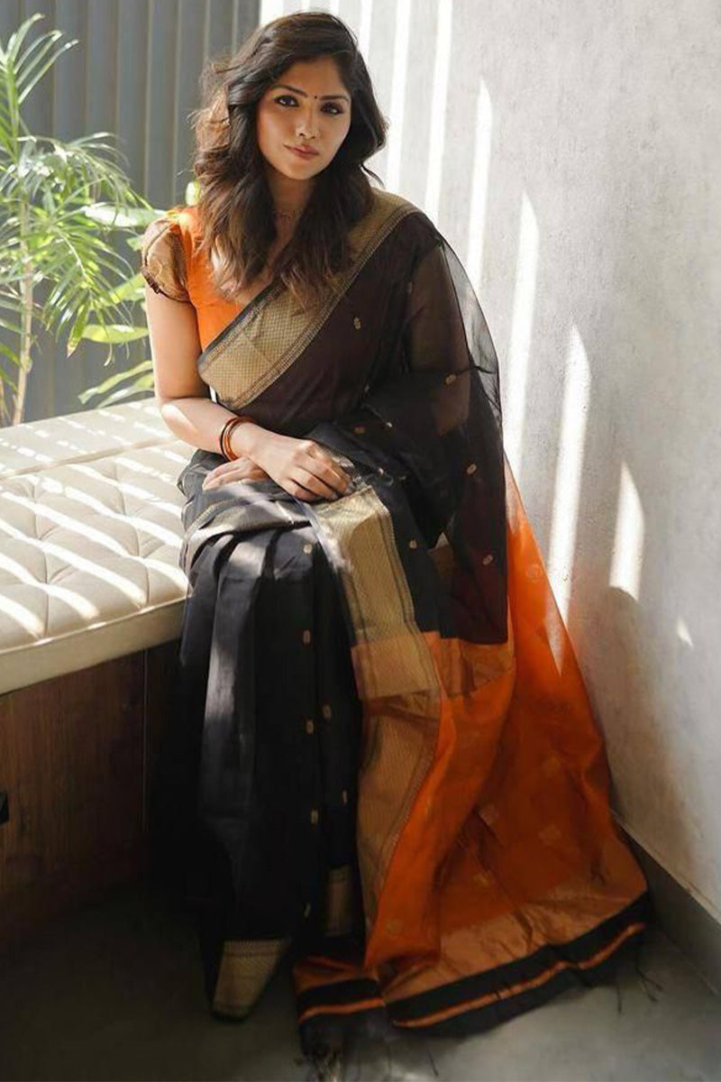 Eclipse Black Maheshawari Cotton Silk Saree