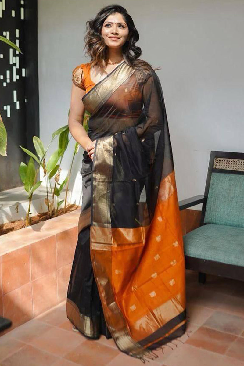 Eclipse Black Maheshawari Cotton Silk Saree