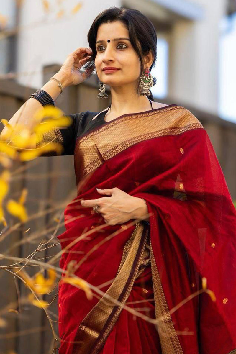 Rose Red Maheshawari Cotton Silk Saree