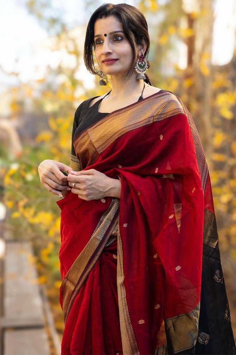 Rose Red Maheshawari Cotton Silk Saree