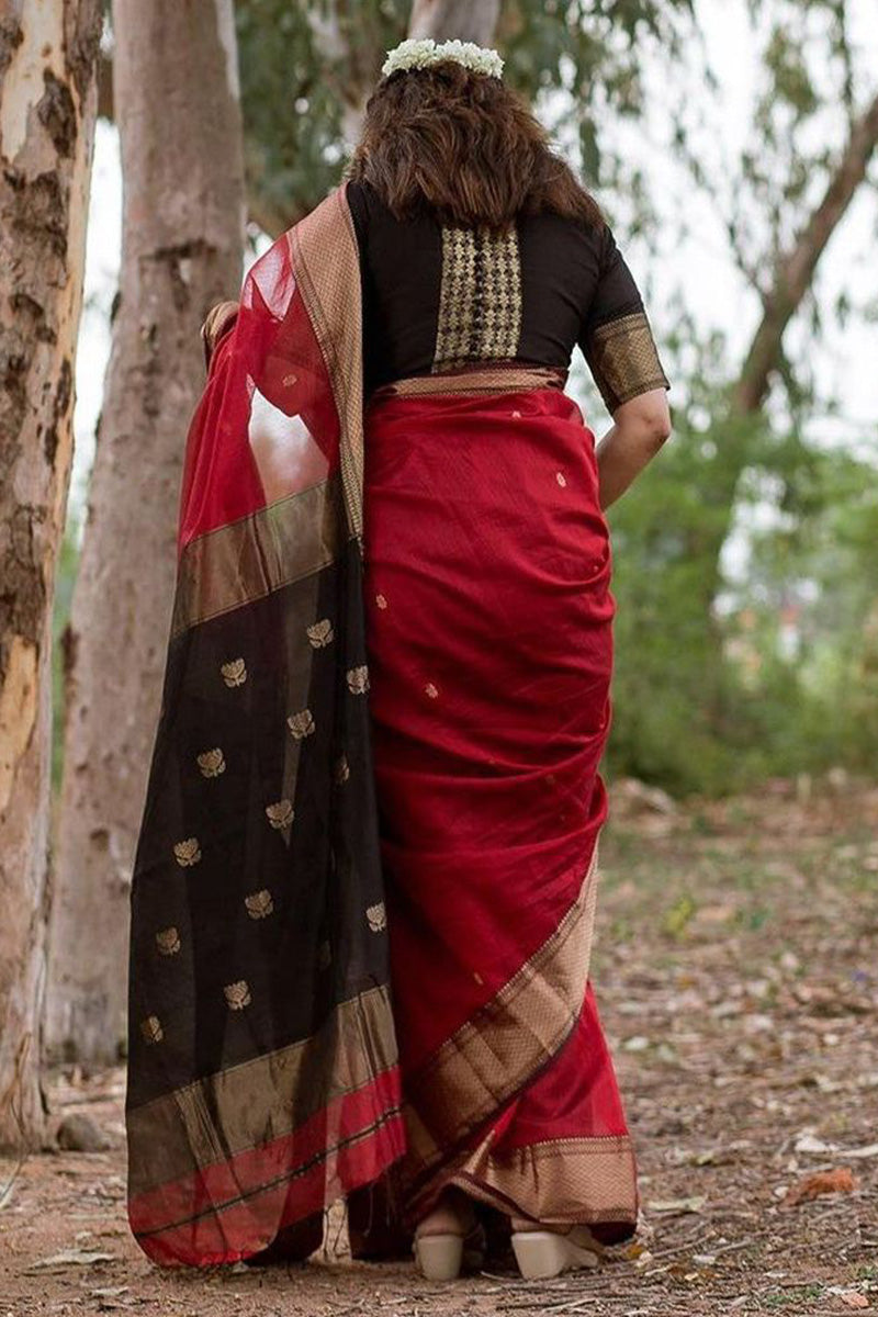 Rose Red Maheshawari Cotton Silk Saree