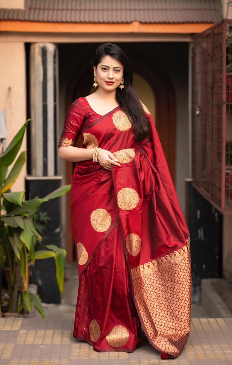 Panoply Maroon Soft Silk Saree With Radiant Blouse Piece
