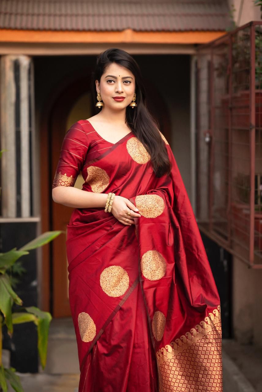 Panoply Maroon Soft Silk Saree With Radiant Blouse Piece