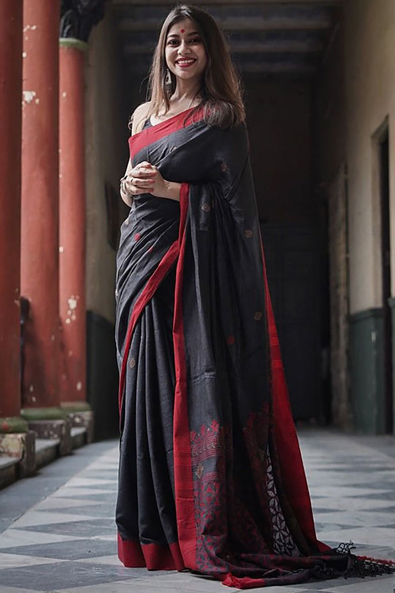 Matte Black Maheshawari Cotton Silk Saree