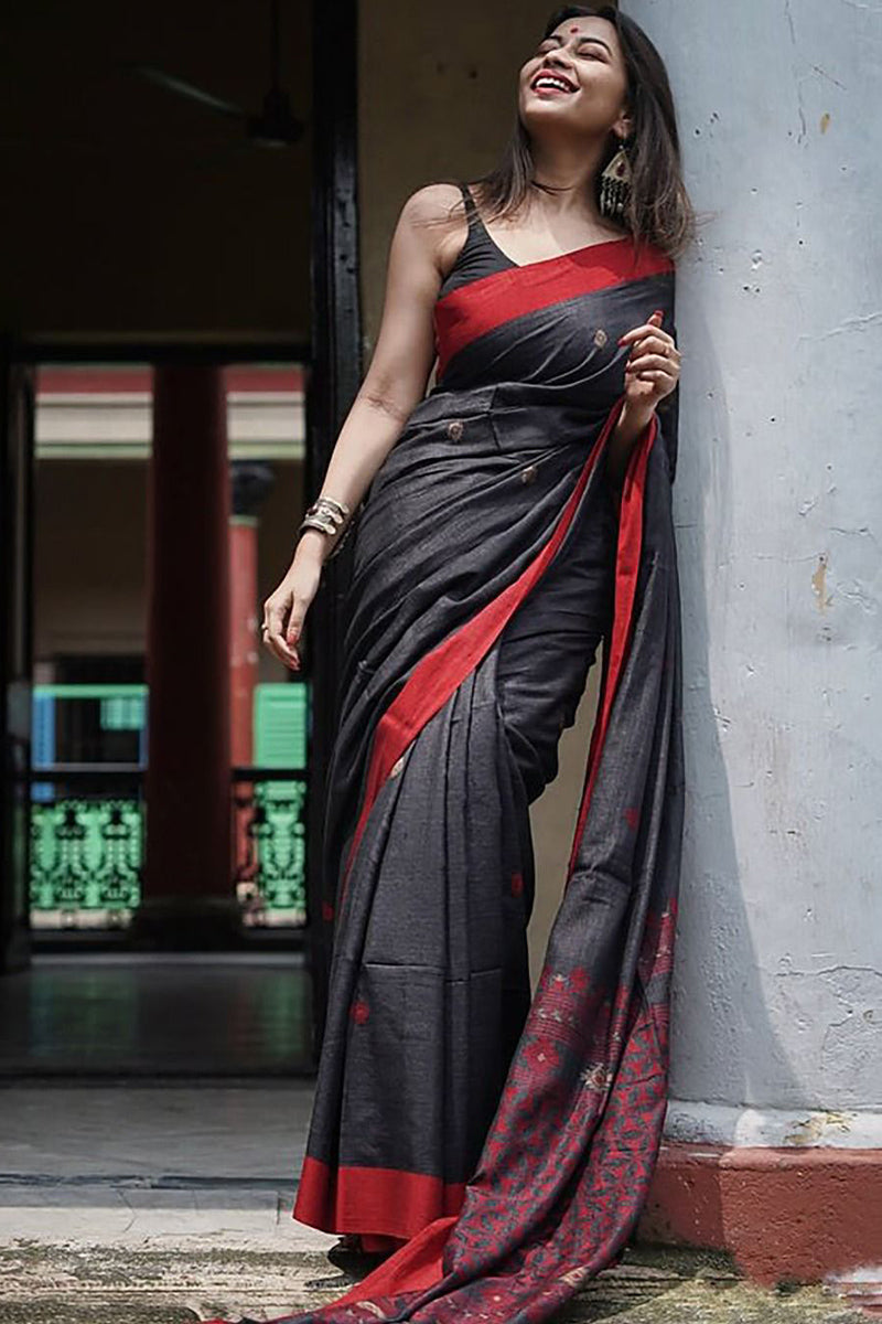 Matte Black Maheshawari Cotton Silk Saree