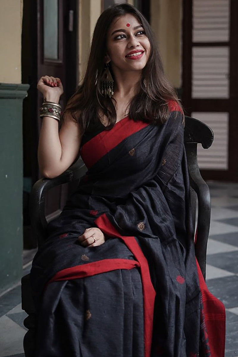 Matte Black Maheshawari Cotton Silk Saree