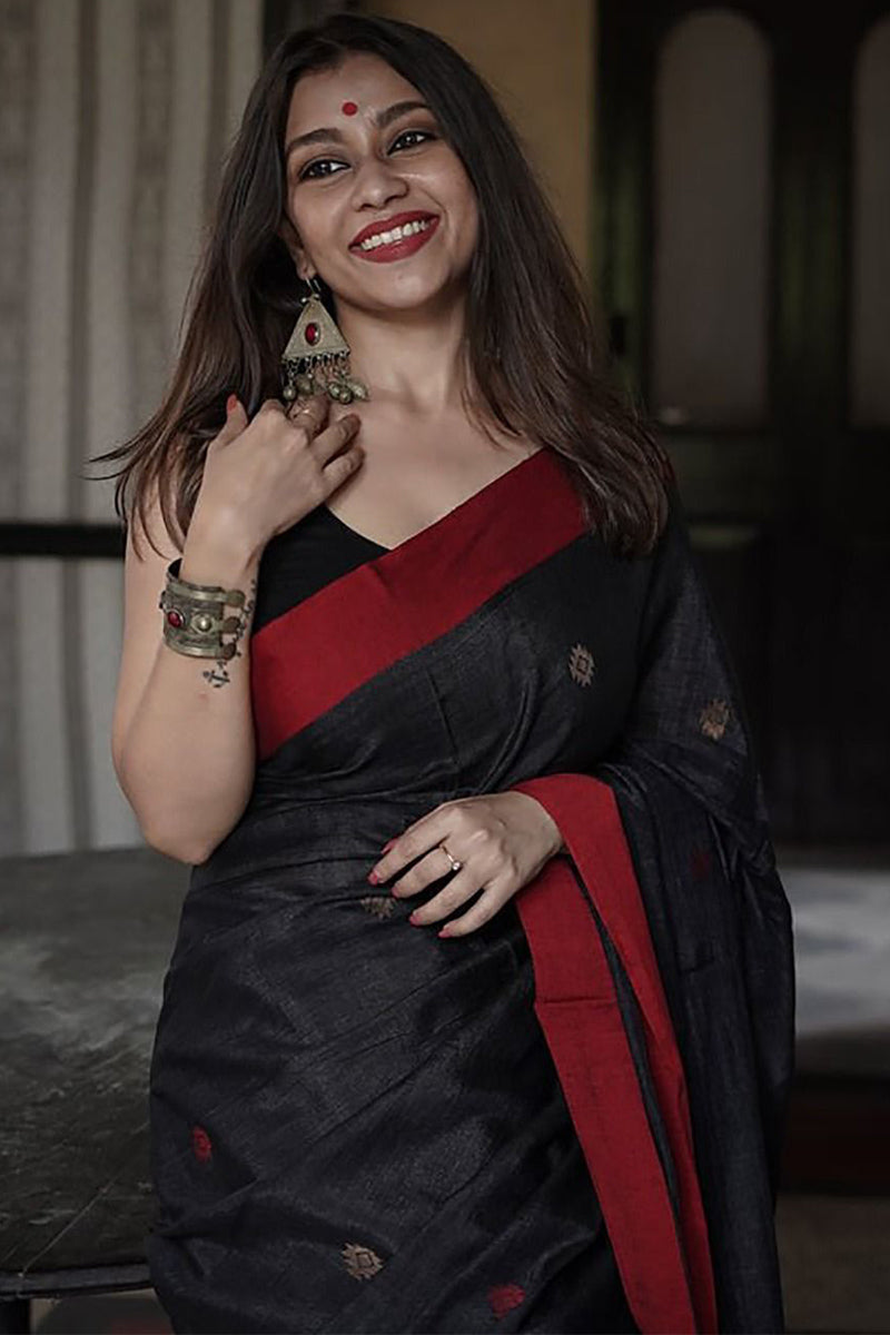 Matte Black Maheshawari Cotton Silk Saree