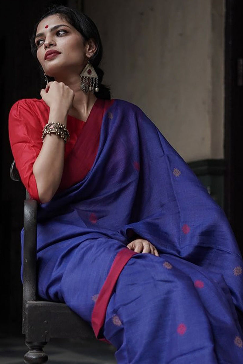 Rhino Blue Maheshawari Cotton Silk Saree