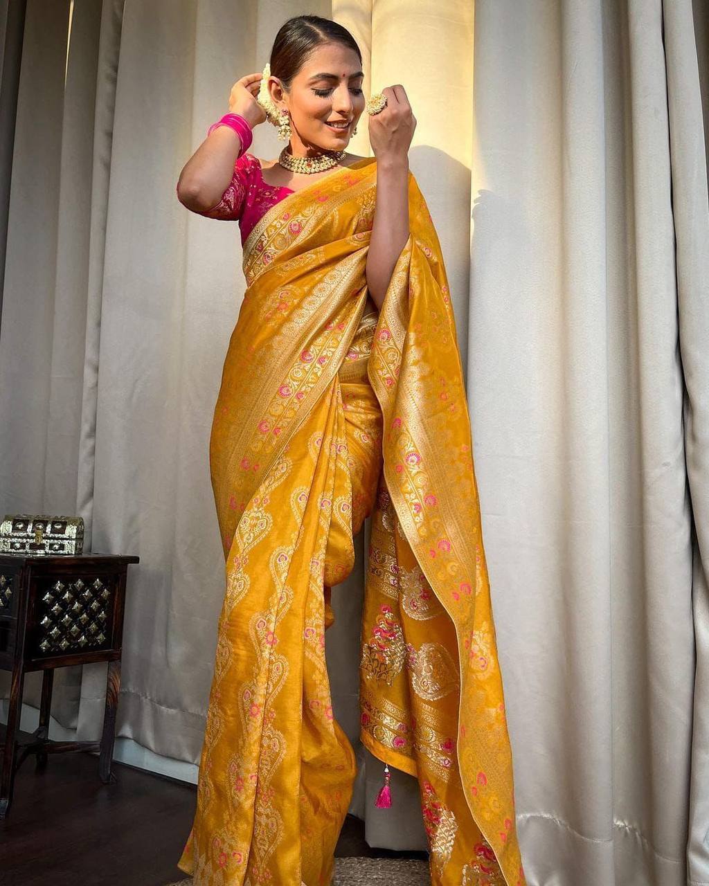 Nectarous Yellow Soft Silk Saree With Classic Blouse Piece