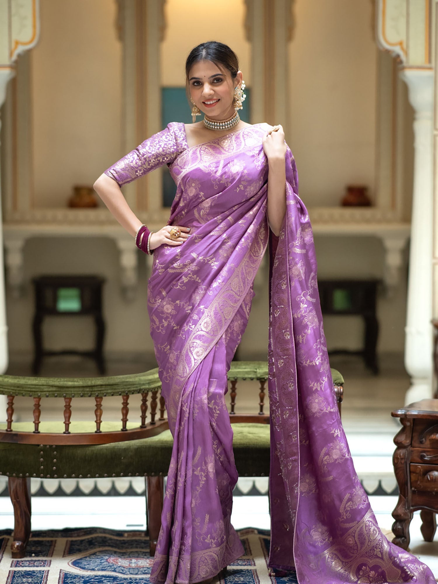 Quixotic Lavender Soft Silk Saree With Beautiful Blouse Piece
