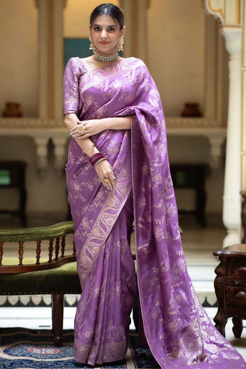 Quixotic Lavender Soft Silk Saree With Beautiful Blouse Piece