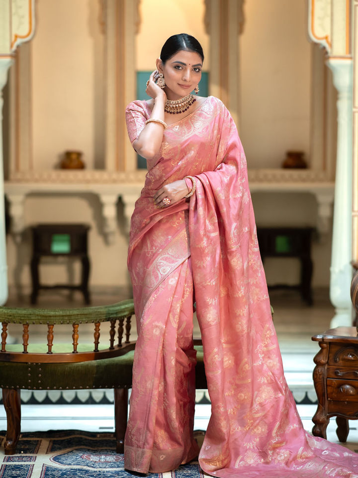 Aplomb Peach Soft Silk Saree With Sophisticated Blouse Piece