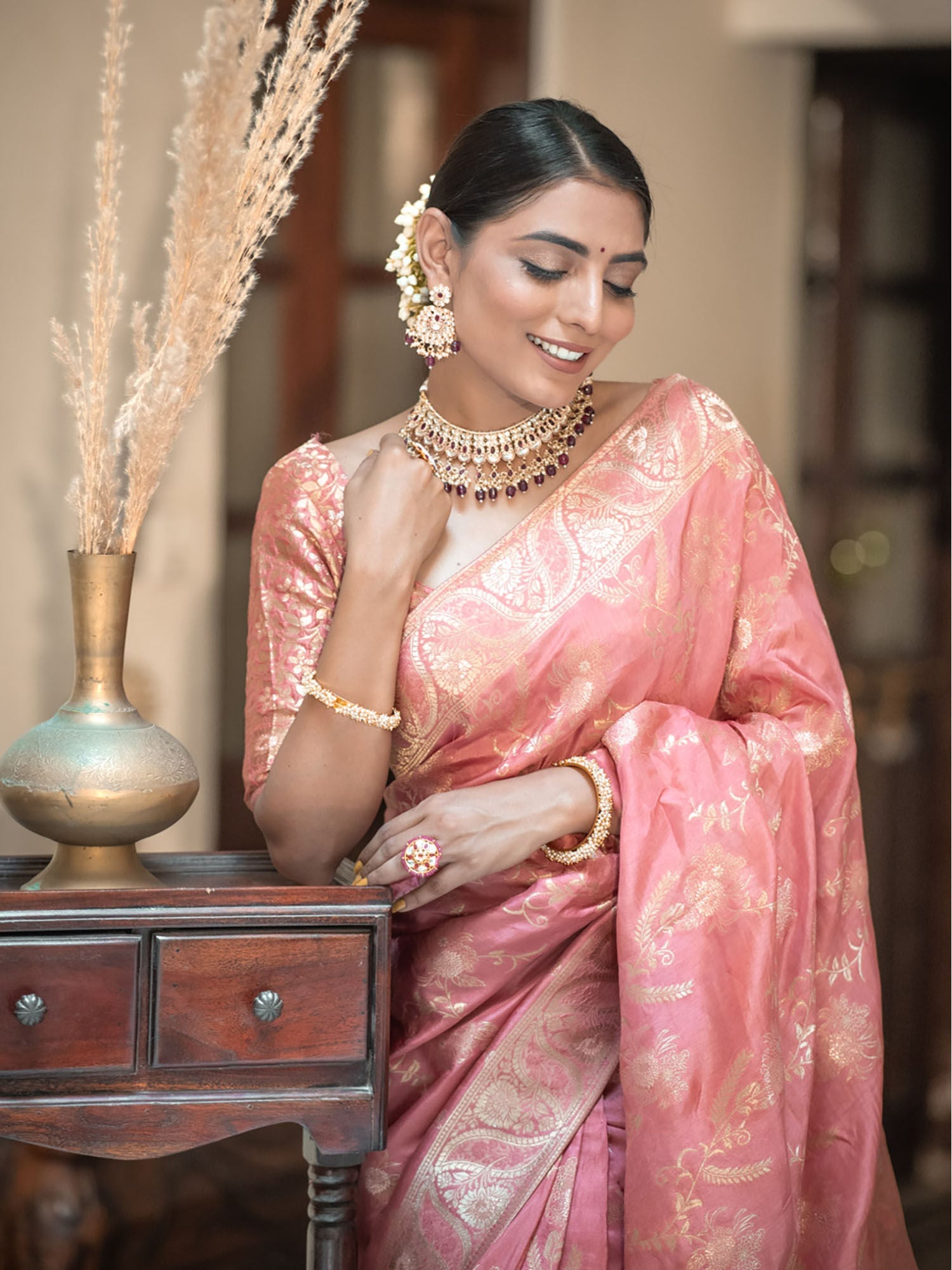 Aplomb Peach Soft Silk Saree With Sophisticated Blouse Piece
