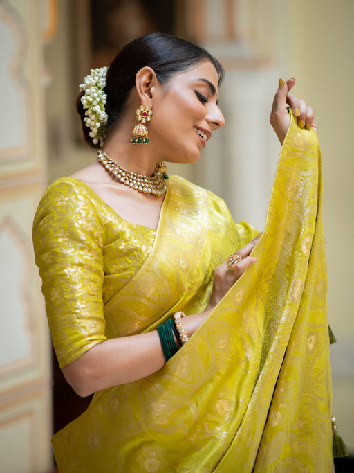 Exemplary Yellow Soft Silk Saree With Sensational Blouse Piece