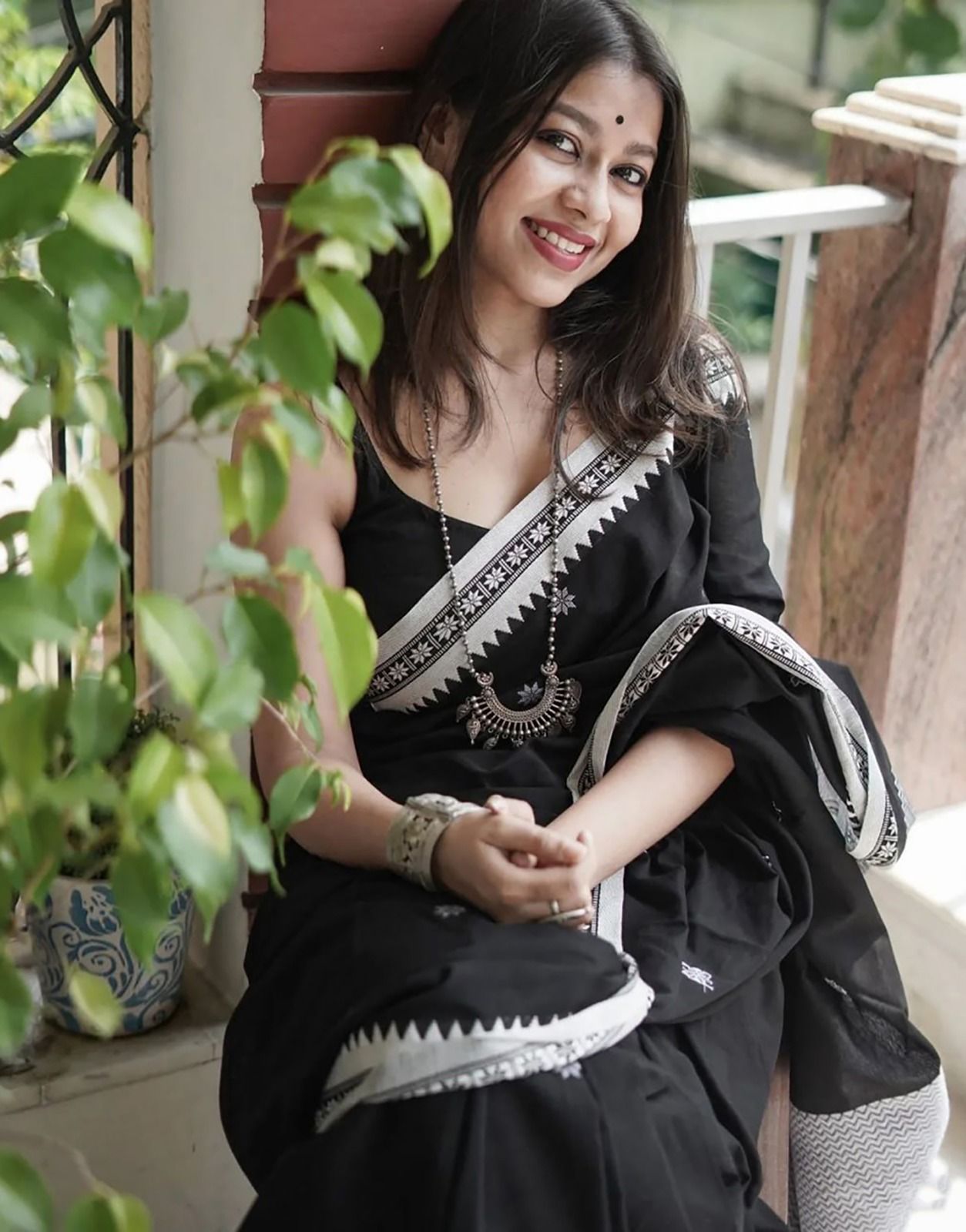 Onyx Black Maheshawari Cotton Silk Saree