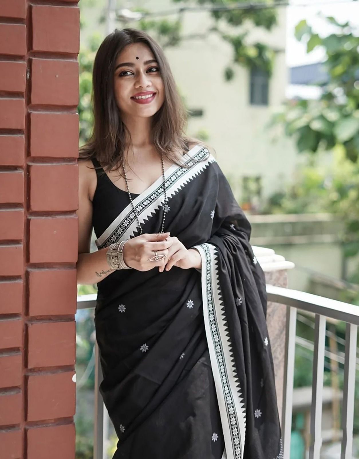 Onyx Black Maheshawari Cotton Silk Saree