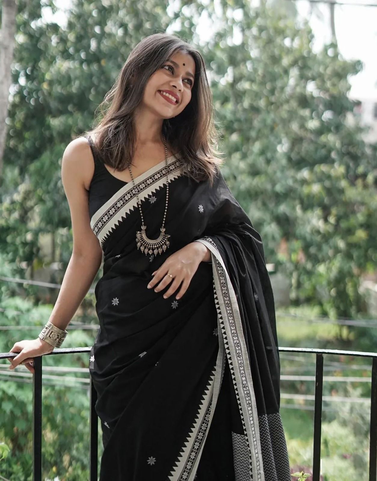 Onyx Black Maheshawari Cotton Silk Saree