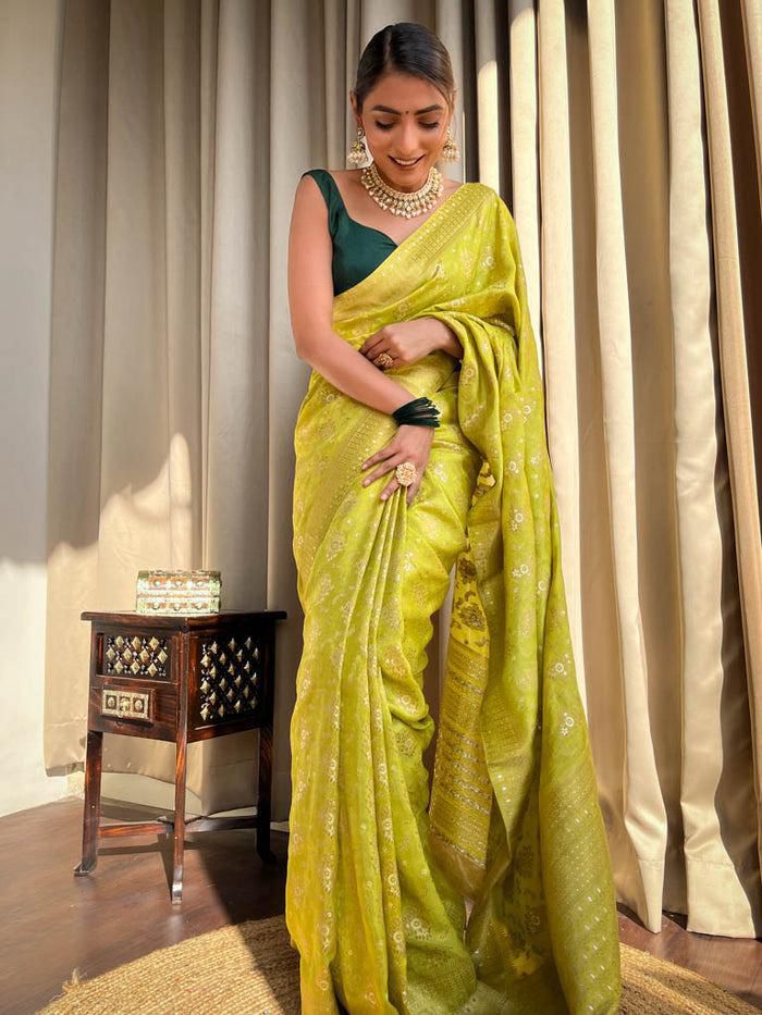 Ornate Yellow Soft Silk Saree With Vivacious Blouse Piece