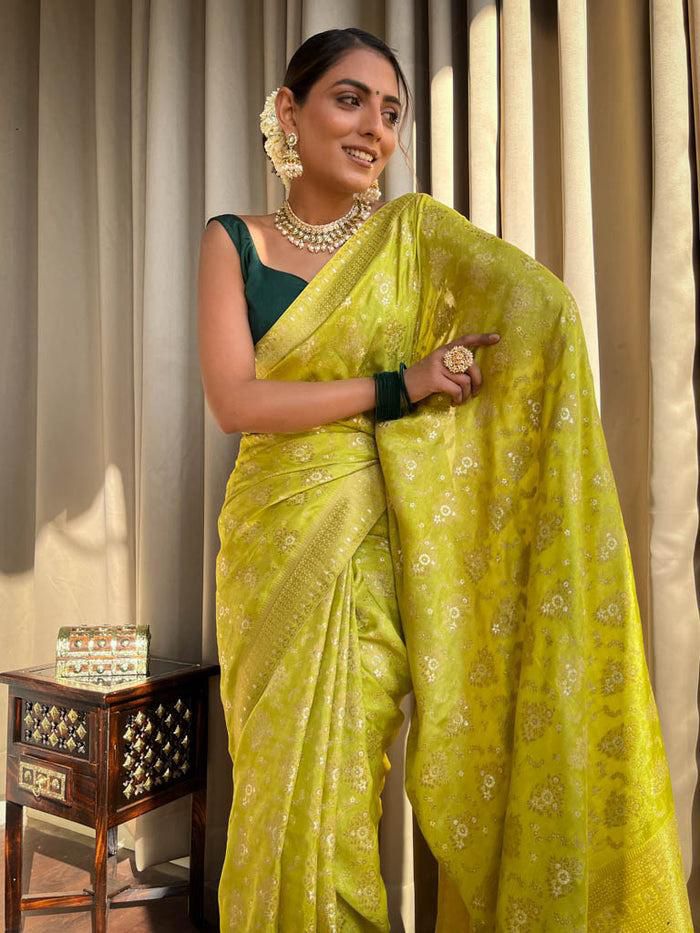 Ornate Yellow Soft Silk Saree With Vivacious Blouse Piece