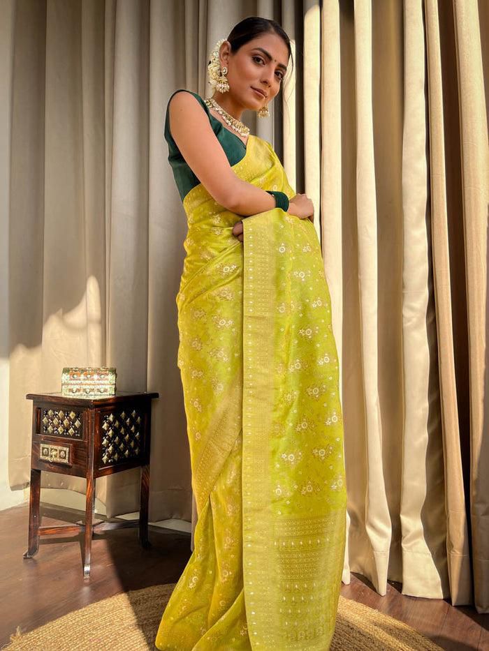 Ornate Yellow Soft Silk Saree With Vivacious Blouse Piece