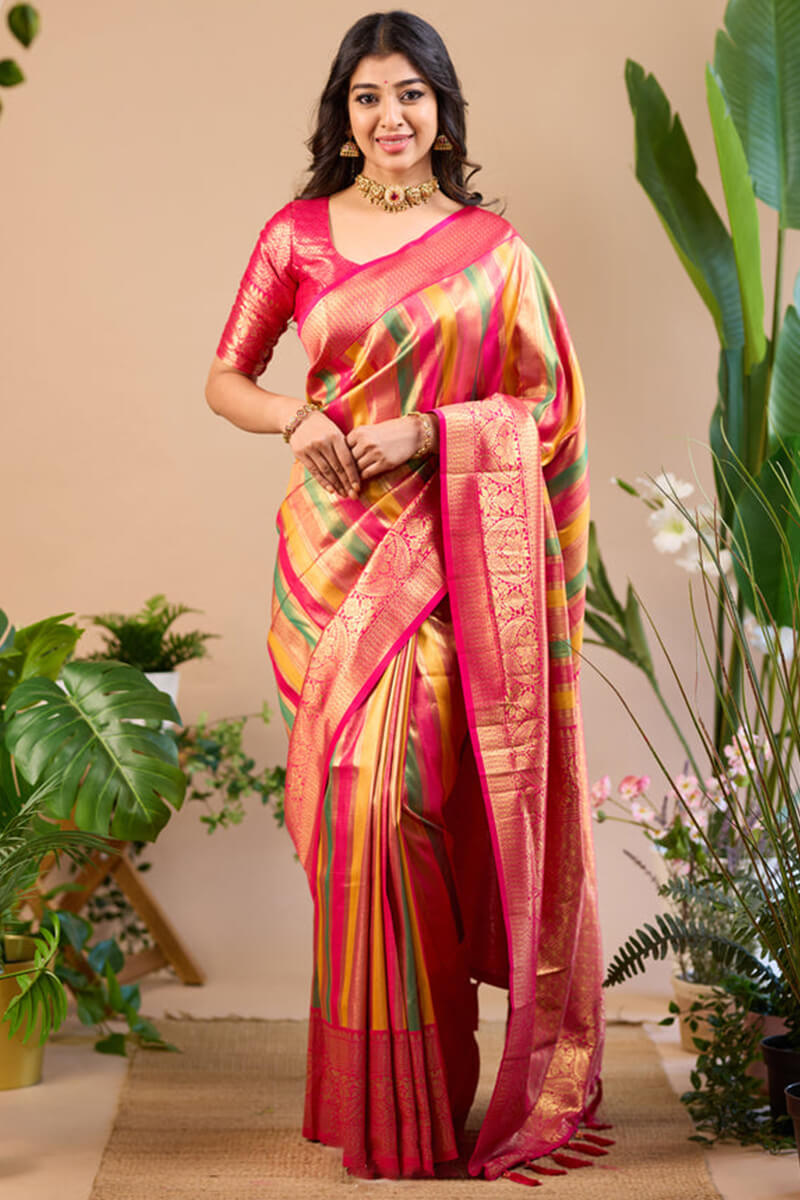 Exuberant Multicolor Soft Banarasi Silk Saree With Lissome Blouse Piece