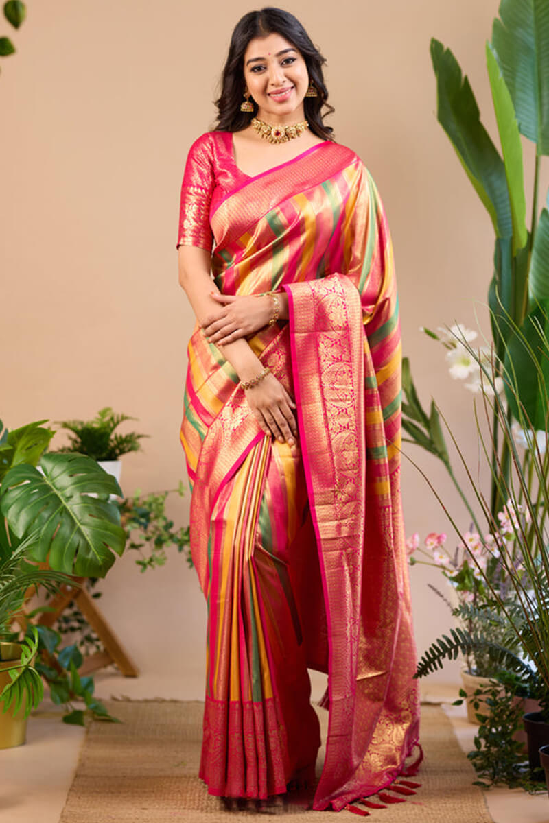 Exuberant Multicolor Soft Banarasi Silk Saree With Lissome Blouse Piece
