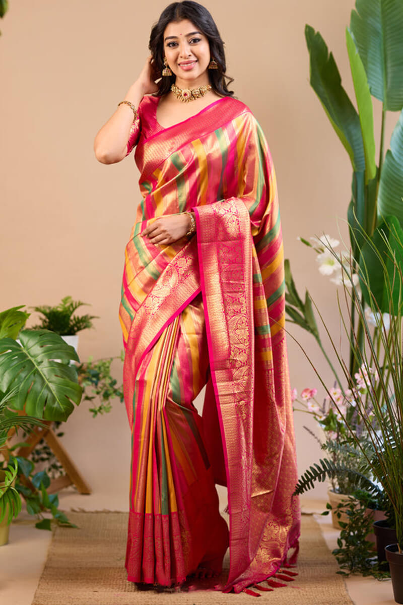 Exuberant Multicolor Soft Banarasi Silk Saree With Lissome Blouse Piece