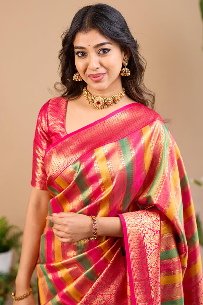 Exuberant Multicolor Soft Banarasi Silk Saree With Lissome Blouse Piece