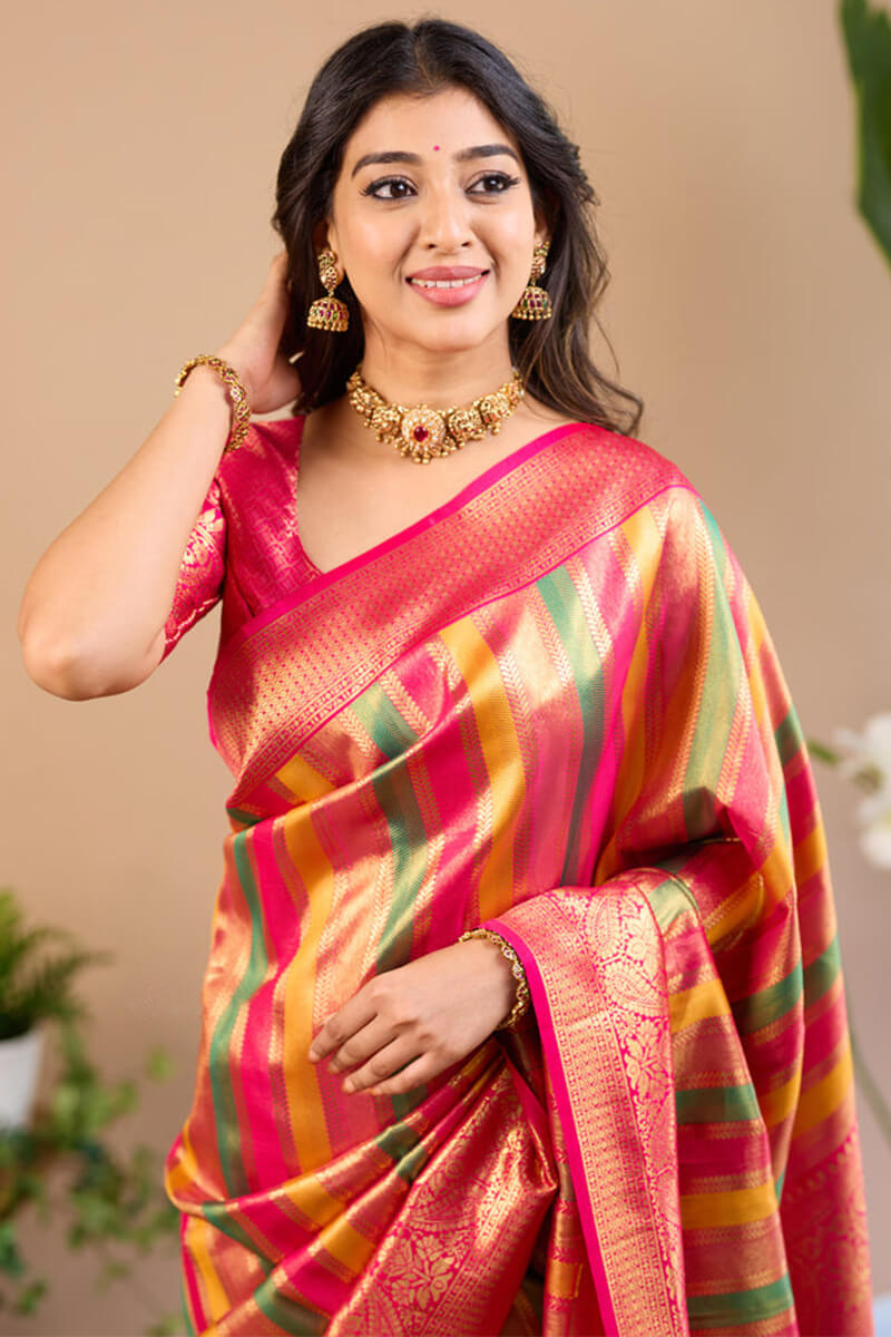 Exuberant Multicolor Soft Banarasi Silk Saree With Lissome Blouse Piece