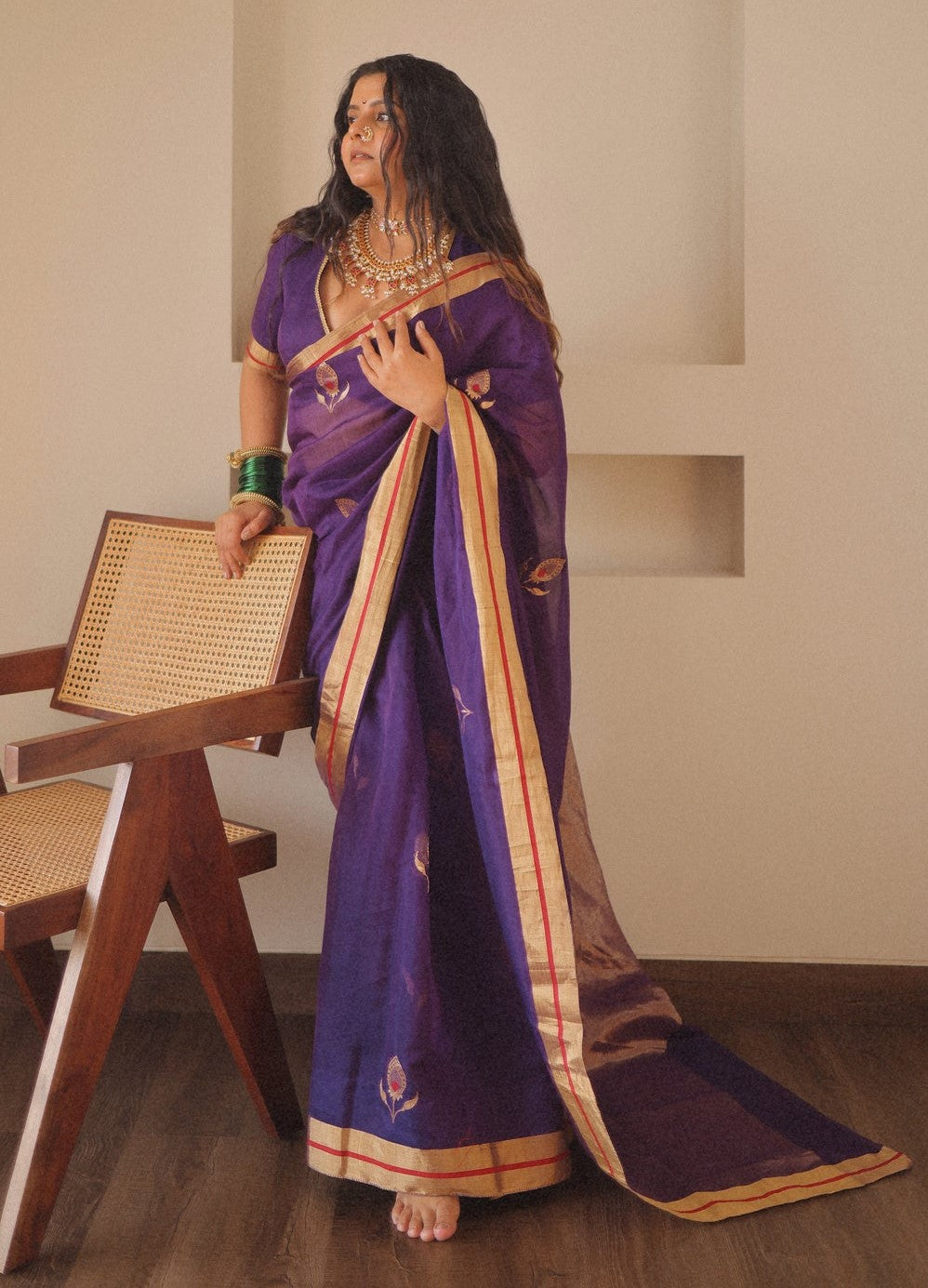 Baltic Purple Maheshawari Cotton Silk Saree