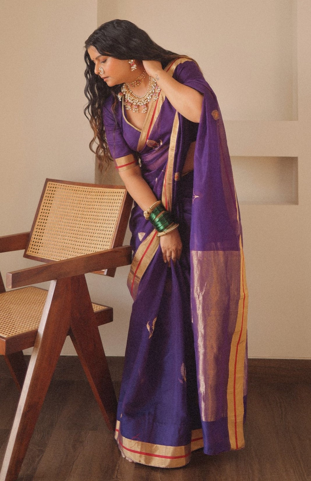 Baltic Purple Maheshawari Cotton Silk Saree