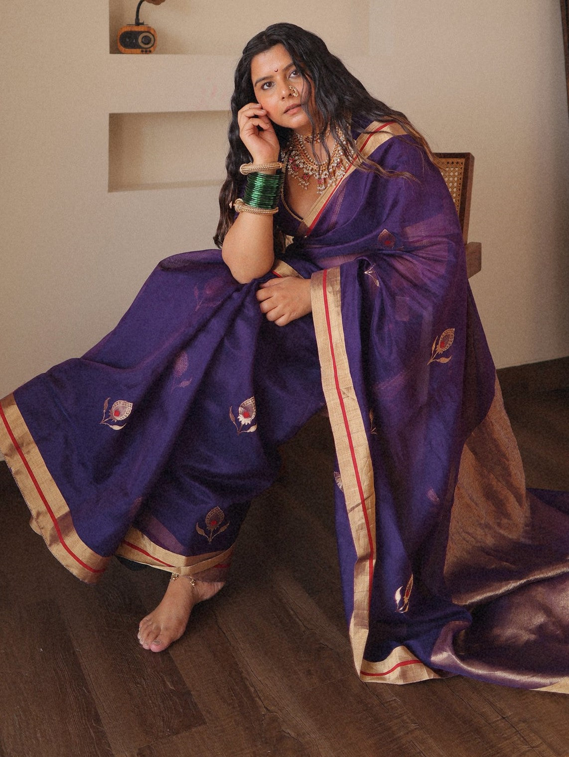 Baltic Purple Maheshawari Cotton Silk Saree