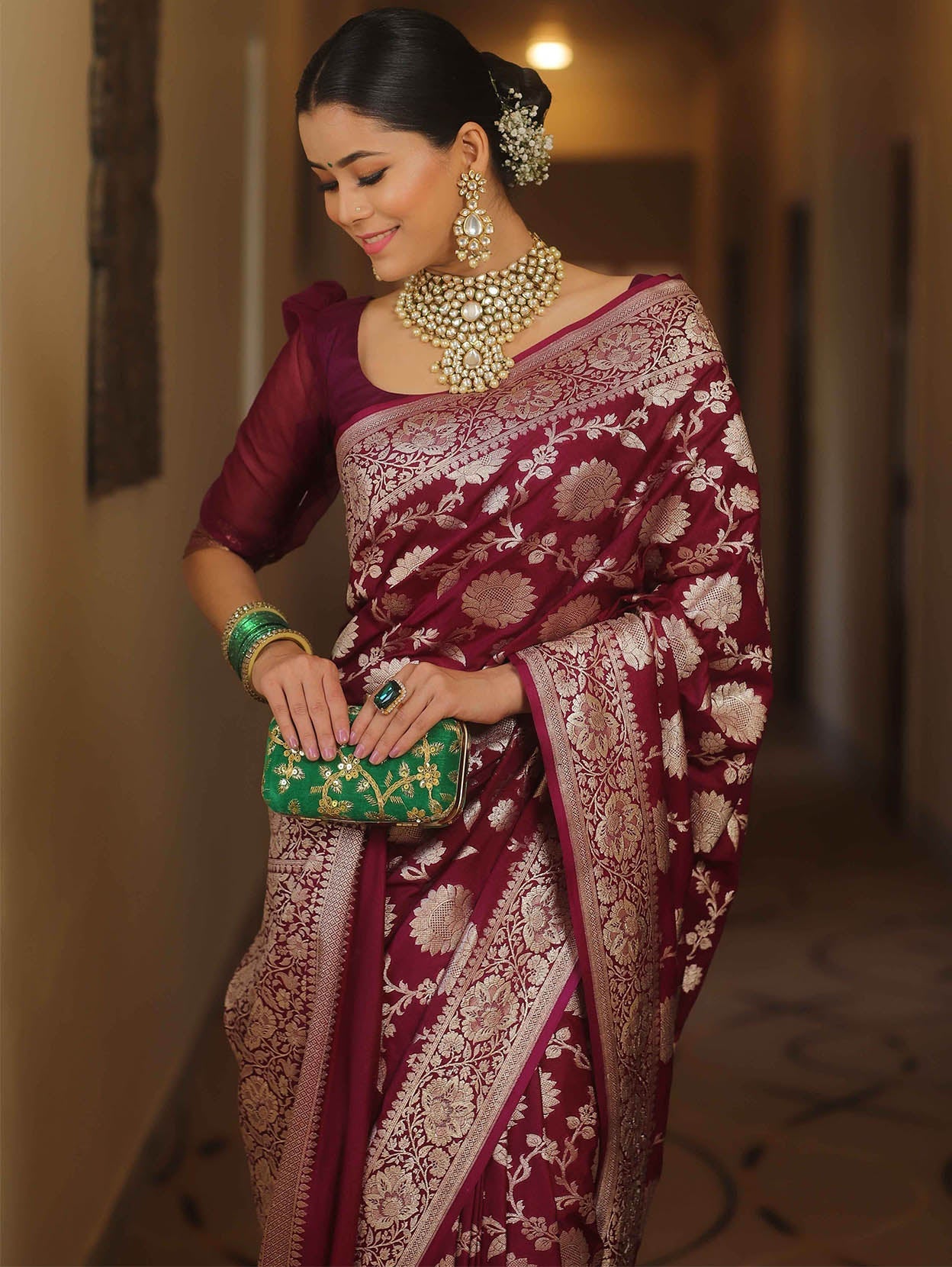 Luxuriant Wine Soft Silk Saree With Ravishing Blouse Piece